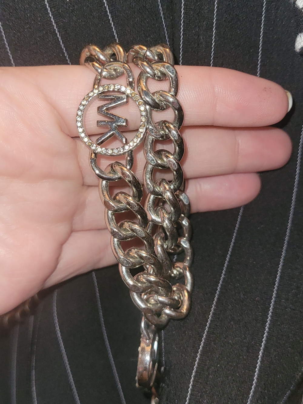 Michael Kors Rose Gold Chain-Link Logo Bracelet with Crystal Accent